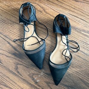 Black Zara Pointed Toe Lace Up Ballet Flats